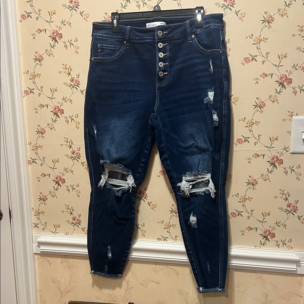 Distressed Dark Blue Women's Kancan Jeans size 14